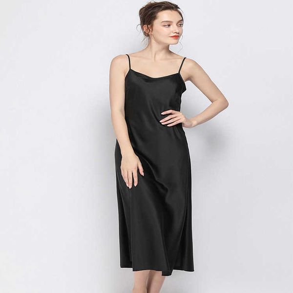 

sleepwear silk women's summer suspender night round ne long home wear, Black;red