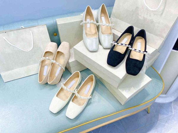 

dress shoes designer calfskin women's fashion show pearl flats low heels muller flatss dresss single lace original box l5wg, Black