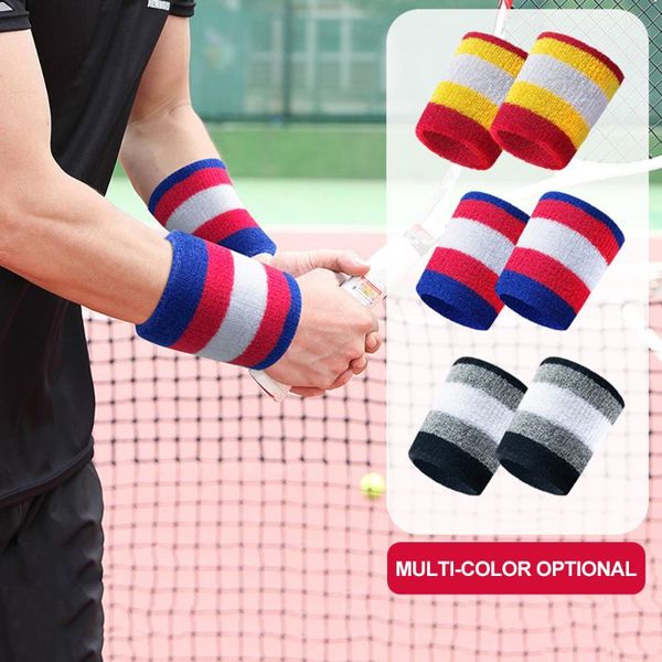 

1pair cotton sweat-absorbent sports wrist band support brace sweatband guard sport tennis gym hand wristband protector, Black;red