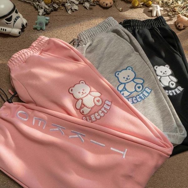 

kawaii joggers harajuku korean fashion womens pants high waist cute casual pink sports soft girl oversize sweatpants, Black;white