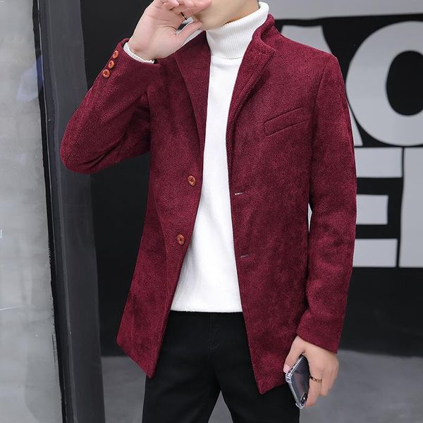 

men's jackets wollen coat youth slim fashion trend of all-match woolen, Black;brown