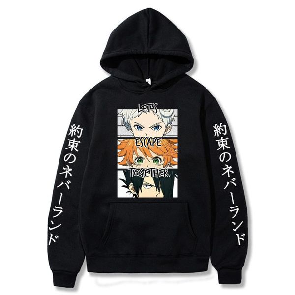 

men's hoodies & sweatshirts men hoodie japanese anime promised neverland emma norman ray print streetwear women oversized, Black