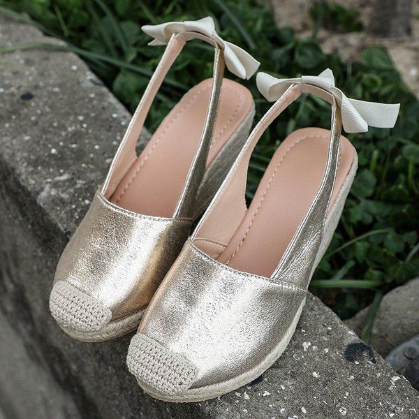 

sandals summer women high wedge heels espadrille soled slippers shoes female bowknot gladiator slingback, Black