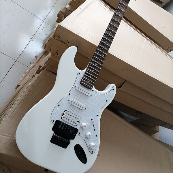 

6 strings white electric guitar with tremolo system,scalled rosewood fretboard