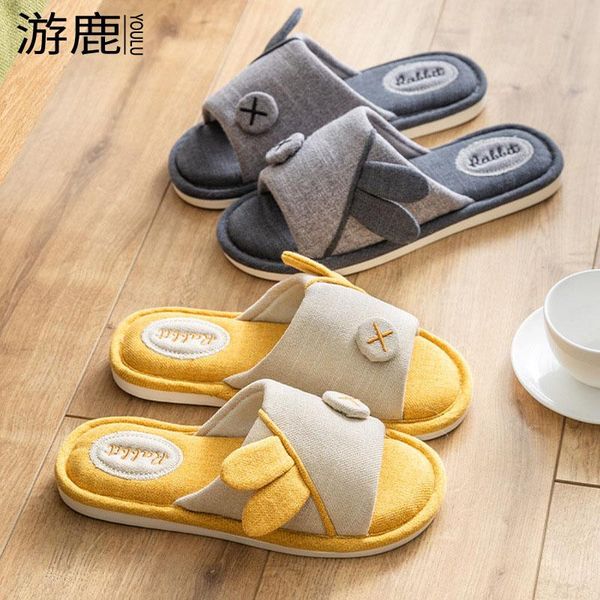 

slippers cartoon linen fashion couples indoor women shoes soft flexible ladies sandals zapatos de mujer, Black
