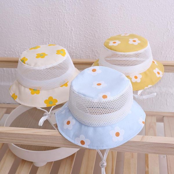

caps & hats flower print baby girl bucket hat summer mesh outdoor breathable kids sun toddler children beach, Yellow