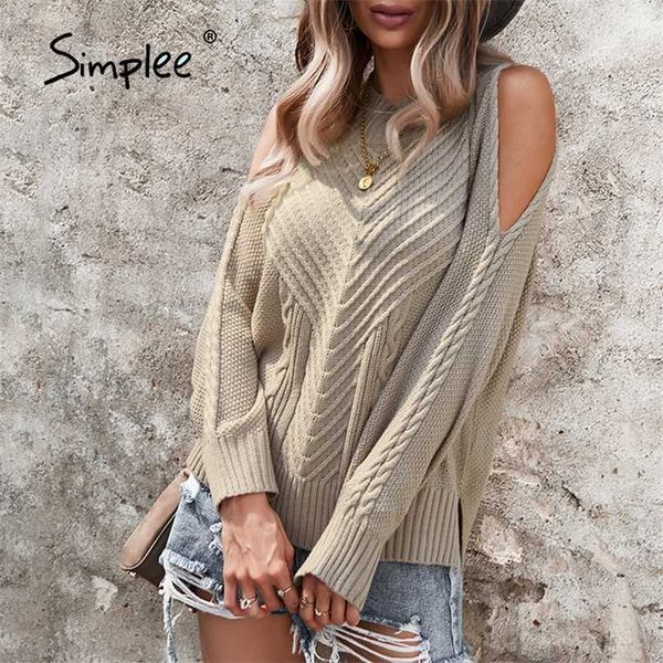 

loose hole women's sweater autumn winter casual o-neck split pullover black grey office lady long sleeve fashion 211011, White;black