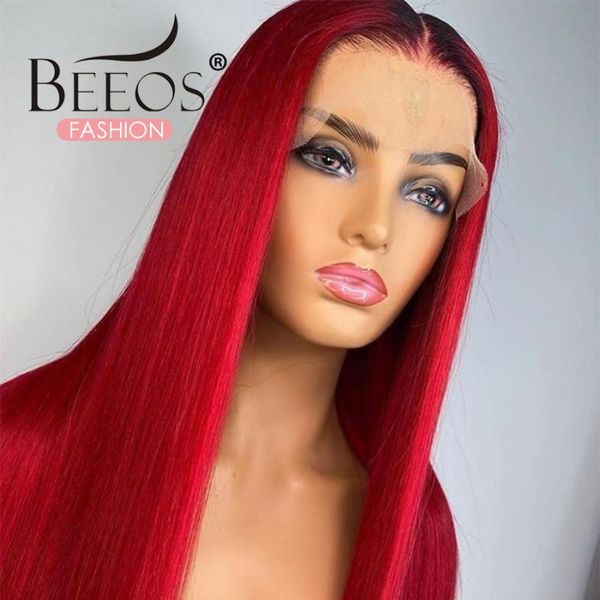 

red colored 13*6 lace front human hair wigs 99j straight malaysian remy deep part wig pre plucked baby 26 inch, Black;brown
