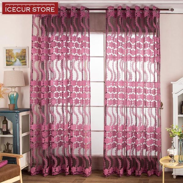 

curtain & drapes icecur exquisite floral jacquard rustic sheer voile tulle curtains for living room bedroom kitchen purple blue