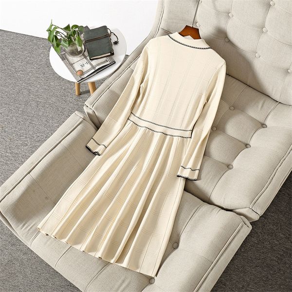

fashion runway winter elegant clothes turn down collar aline dress knitted shirt, Black;gray
