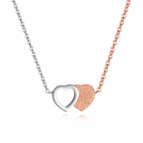 

chokers european and american fashion classic double color exquisite heart titanium steel rose gold scrub necklace.gx1449, Golden;silver