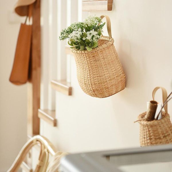 

storage baskets rural rattan handmade basket woven hanging organizers with handle fruit vegetable picnic kitchen wall home decor