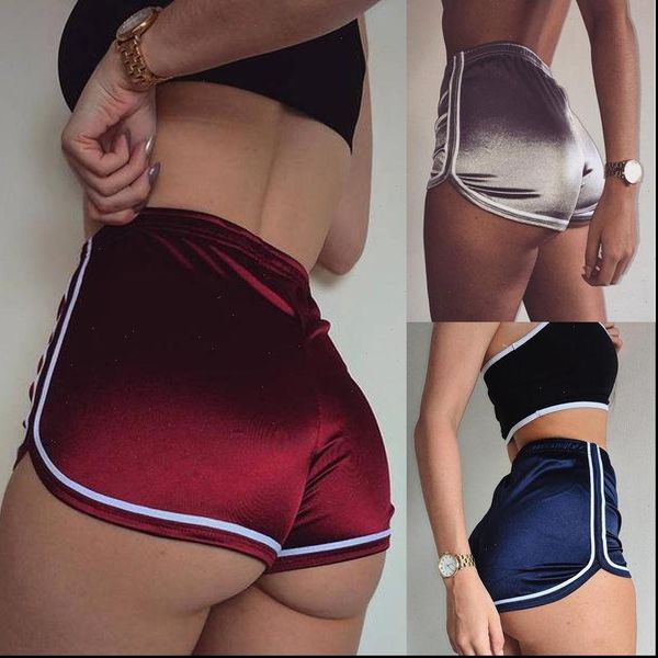 

brand women short shorts summer solid black white wine red silk stain beach casual egde, White;black