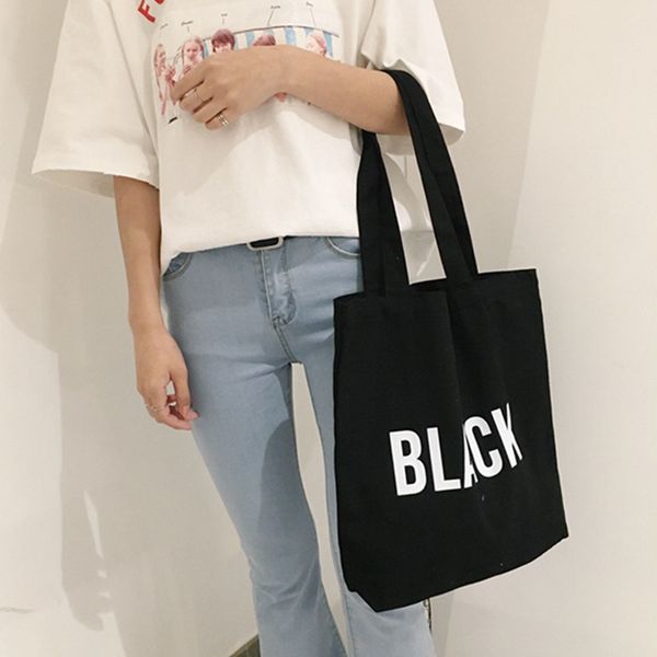 

personality student female casual tote bag customable reusable long shoulder belt canvas cotton shopping handbag
