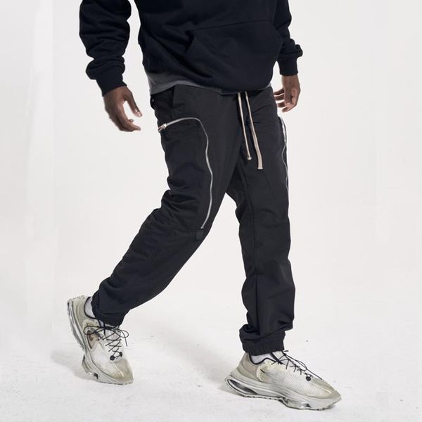 

black zipped pocket slim track pants elastic waist jogger 2021 streetwear men's