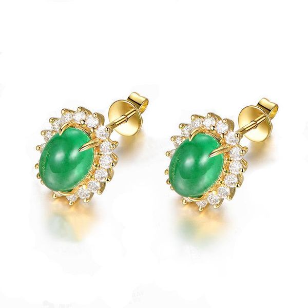

stud ricki gold color opal earrings green crystal oval flower for women gift drop vintage jewelry wholesale sr022, Golden;silver