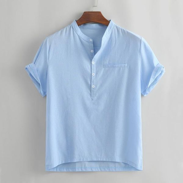 

men's t-shirts summer fashion cotton linen t shirt casual short sleeve buttons mens clothing trend loose hip-hop tees, White;black