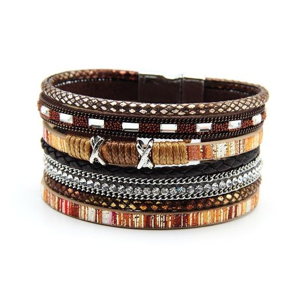 

charm bracelets european and american exaggerated leather rope hand woven vintage fashion temperament domineering bracelet, Golden;silver