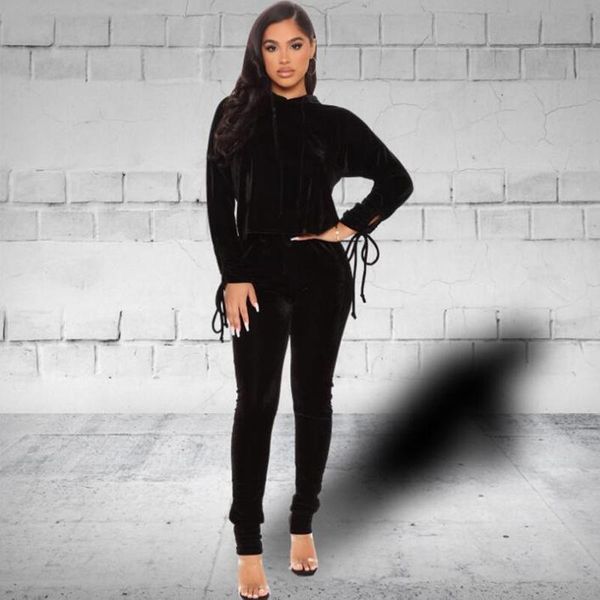 

women's two piece pants velvet set women hoodies sweatshirt stacked tracksuit outfits bandage night club wear matching sets, White