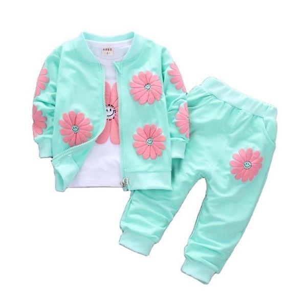 

real roupas infantis children's garment spring and autumn girl pure cotton printing three-piece child suit 0-4y 211025, White