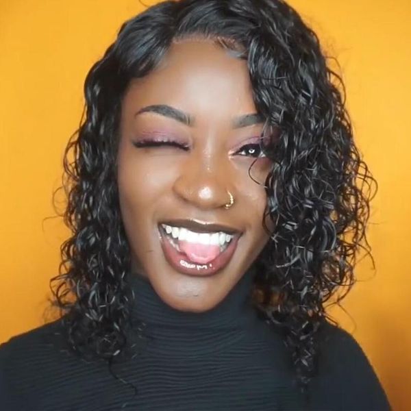 

short human hair wigs brazilian curly bob dorisy remy part lace, Black;brown