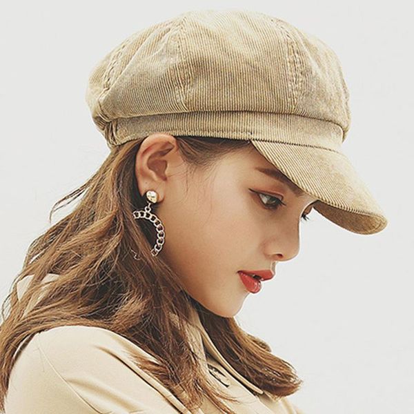 

berets womens winter corduroy octagon painter beret caps kz197, Blue;gray