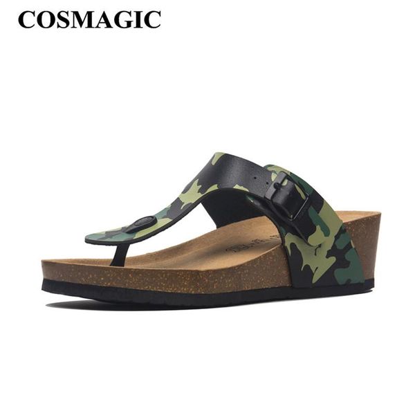 

slippers cosmagic fashion summer women wedge cork flip flops slipper 2021 beach outside non-slipe trifle platform med heel slide shoe, Black