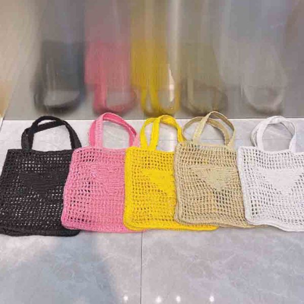 

woven shopping bag hollow tote handbag leisure mesh bags triangle letter shoulder simple beach handbags straw fashion