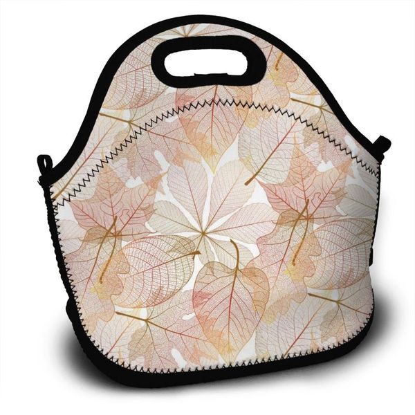 

portable insulated thermal bento lunch box leaves sample pattern picnic storage bag pouch bags organizer, Blue;pink
