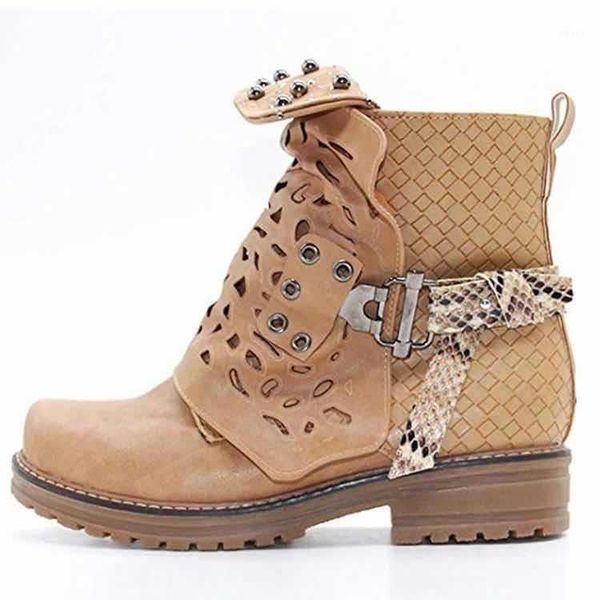 

boots 2021 spring and autumn women's hollow out round head low heel thick short belt buckle drilling1, Black