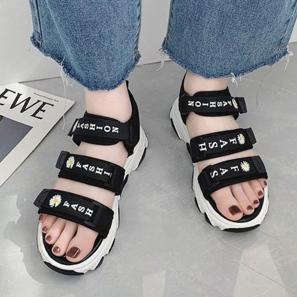 

dress shoes platform fashion sandals women summer casual wedges heels woman thick bottom sport sandalias mujer 2021, Black