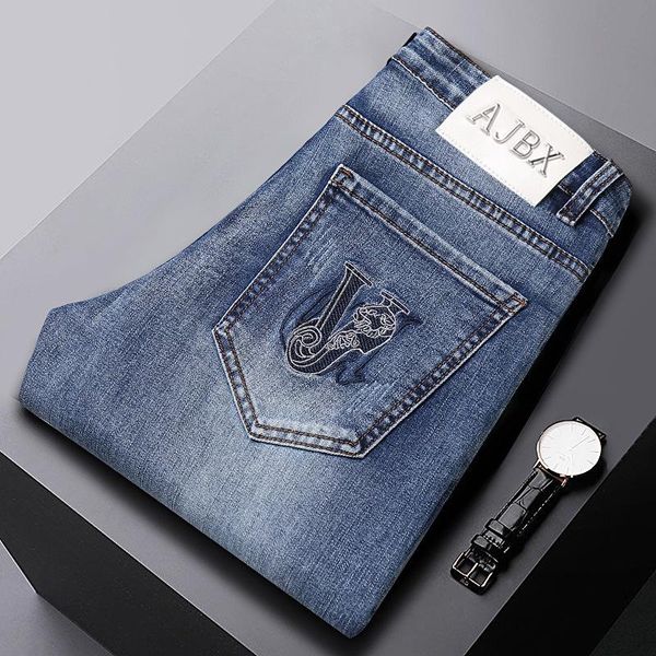 

men's jeans size 28-38 pencil men brand embroidery elastic gray man streetwear fashion hip denim pant trousers, Blue