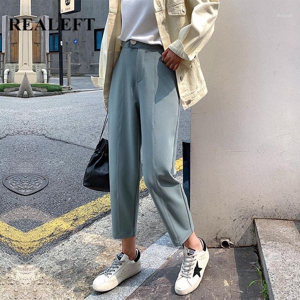 

women's pants & capris realeft 2021 spring summer ol style women casual harem pockets high waist elegant office lady ankle-length, Black;white