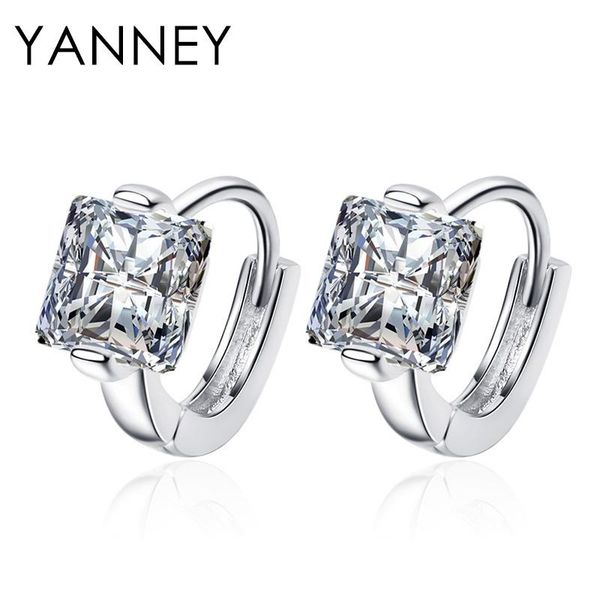 

hoop & huggie yanney 925 sterling silver gold square cz zircon earrings for women fashion wedding jewelry couple gift, Golden;silver