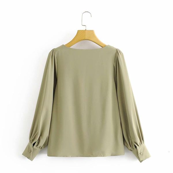 

women's blouses shirts clothing early autumn small bean green button-down square-necked long-sleeved shirt fresh girl, White