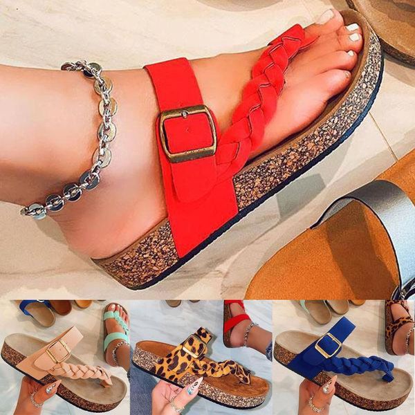 

sandals cork clip toe slippers female summer fashion couple beach shoes, Black