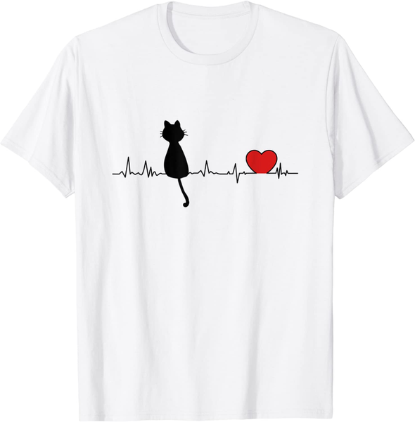 

women's t-shirt funny cats heartbeat, White