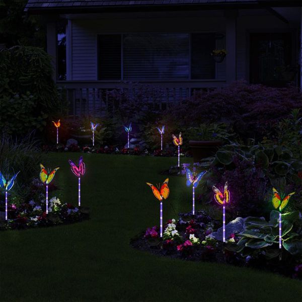 

color-changing waterproof decoration lamp 3x led garden butterfly solar lights bollard light stick lawn lamps