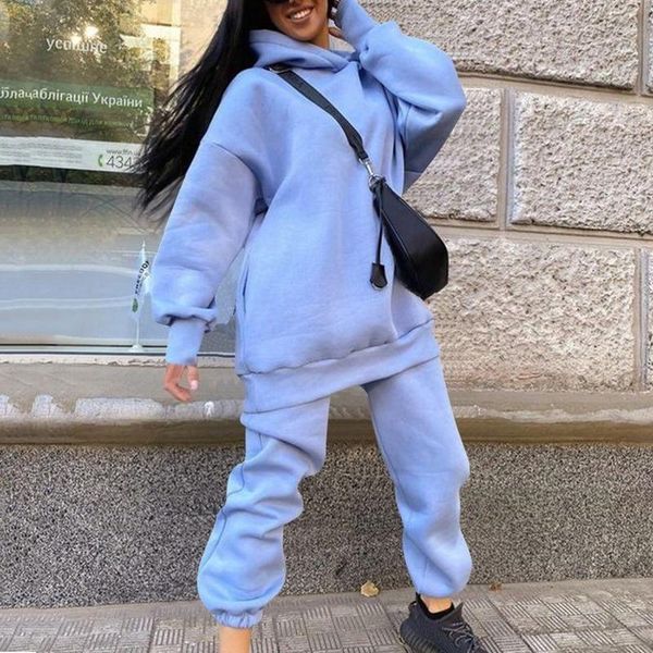 

women's tracksuits women casual fleece tracksuit 2 piece sets oversized long sleeve hoodie and jogging sweatpant suit loose solid femal, Gray