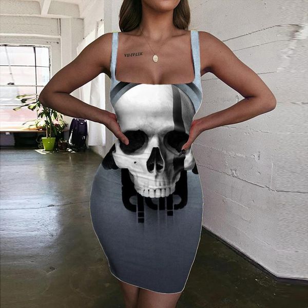 

music skull bodycon hip hop women dresses 3d print clothing club beach boho femme, Black;gray
