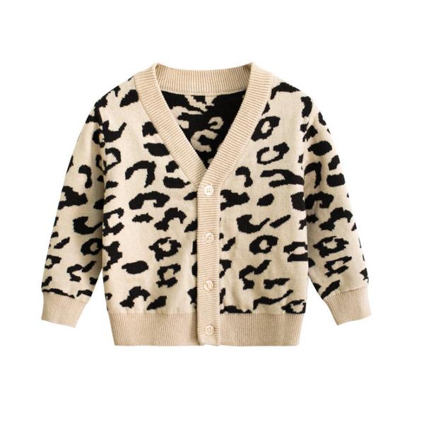 

baby girls knitted cardigans leopard print sweater kids cotton clothes toddler v-neck coat pullover, Blue