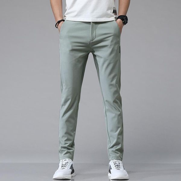 

men's pants summer thin men casual trousers are easing tight waist elastic straight male ice silk leisure west, Black