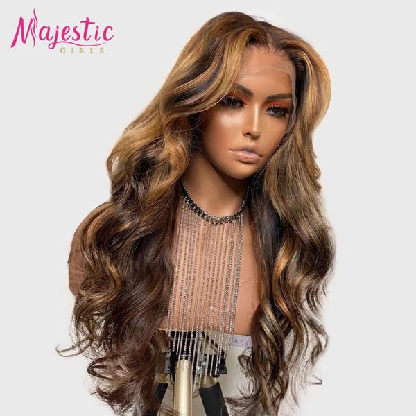 

lace wigs 13x4 transparent wig highlight colored human hair ombre colors 4/27 brazilian body wave frontal, Black;brown