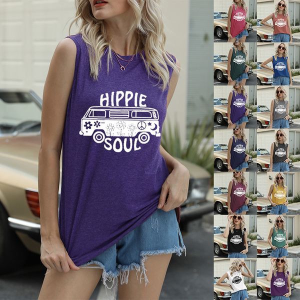 

summer t shirt women's car and lettered print vest casual top, White