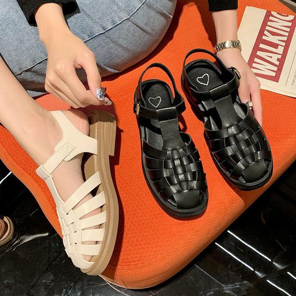 

sandals 2021 ladies shoes summer suit female beige women's heels buckle strap breathable low black closed girls gladiator re