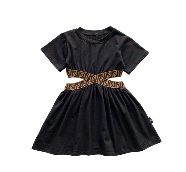 

ins girls short sleeve dresses 2021 summer children arrow hollow waist dress lady style kids black clothing a5898 sequined baby headbands, Red;yellow