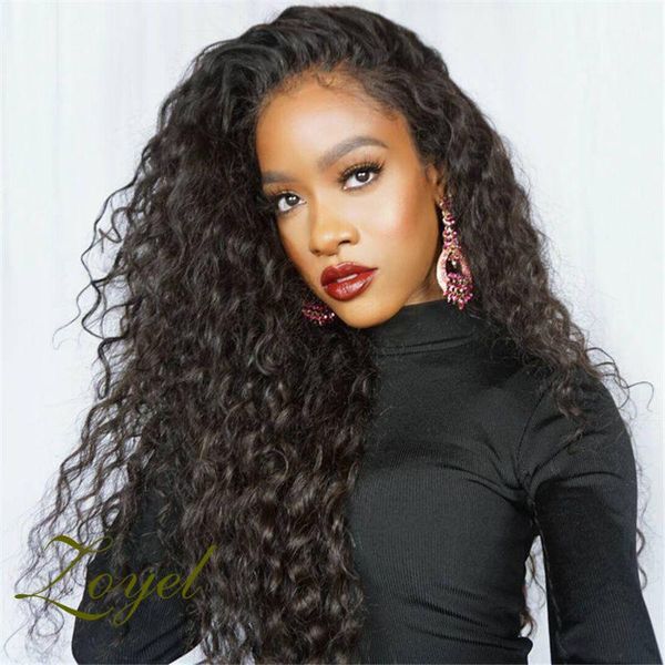 

synthetic wigs 180% density curly lace front with baby hair natural hairline heat resistant fiber, Black