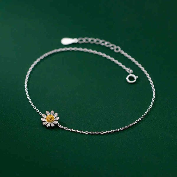 Cavigliere in argento 925 Donna Autunno Crisantemo Fiore Bracciale piede Argento sulla catena della gamba 21 cm Regalo ragazza regolabile