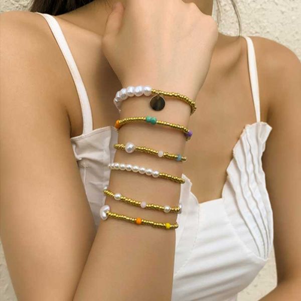 

beaded, strands diezi ethnic multilayer acrylic beads strand bracelet sets for women handmade baroque pearl heart bohemian jewelry, Black