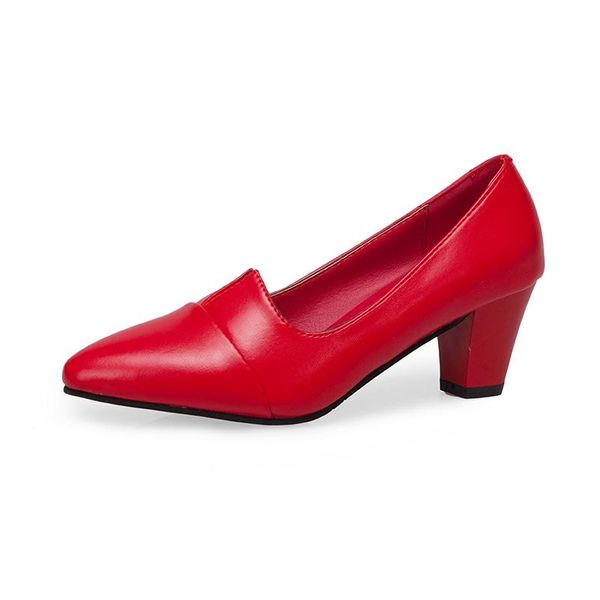 

dress shoes red single female 2021 with the british wind small high heels thick pointed, Black